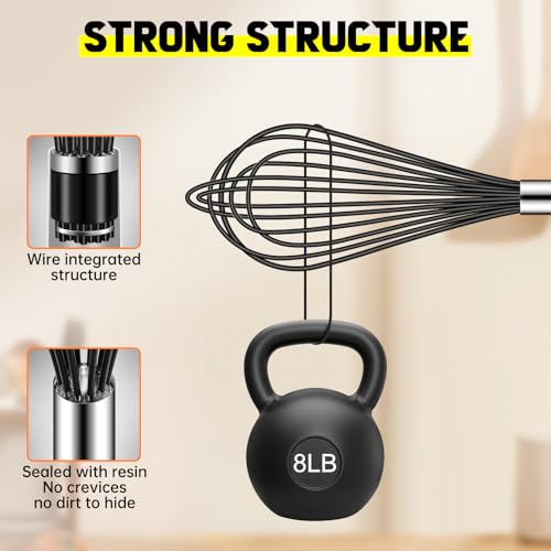 HOTEC 4Pcs Silicone Whisk Set, Wire Balloon Whisks for Cooking Egg Beater - color: Black,Silver