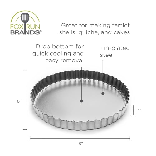 Fox Run Round Tartlet/Quiche Pan with Removable Bottom, Tin-Plated Steel, 8-Inch - size: 8 x 8