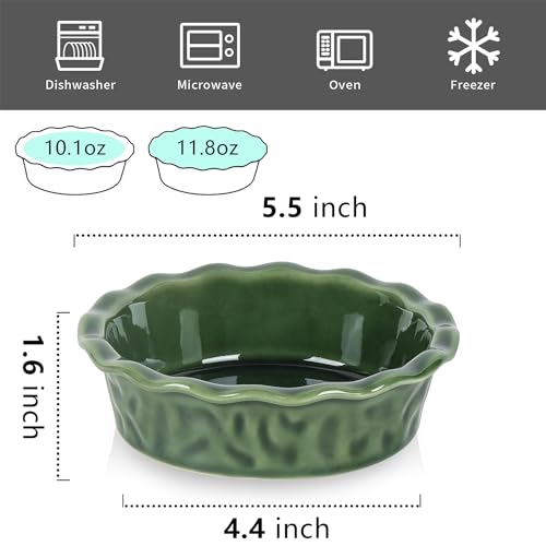 Vicrays Ceramic Pie Pan for Baking - 5.5 inch Small Pie Plates Deep Dish Round Pot Casserole Mini Serving Bowl, Microwave Oven Safe for Dessert Apple Pie Cake Tart Pizza, Set of 6 - Green - color: Green