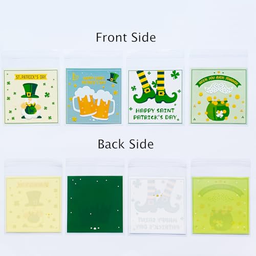 Jagrove 100PCS Cellophane Bags 4X4 Inch Green Lucky Shamrock Self Sealing Goodie Candy Cookie Snack Treat Bags for St. Patrick’s Day Irish Party Supplies Bakery - color: St. Patrick A, size: 100 Count (Pack of 1)