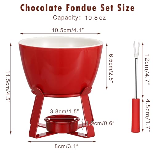 BSTKEY 320ML Ceramic Butter Warmer Set with 2 Dipping Forks, Fondue Pot Melting Pot Set, Melt Hot Pot Bowl Set for Cheese Chocolate Butter Caramel (Red) - color: Red