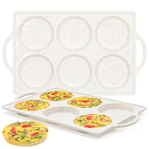 FUNBAKY Muffin Top Pan Non Stick, 4 Inch Metal Frame Silicone Egg Molds for breakfast sandwiches, Whoopie Pies, Egg Bites, English Muffins, 2 Pcs Confetti - size: Muffin Top Pan Jumbo 4": 2pcs
