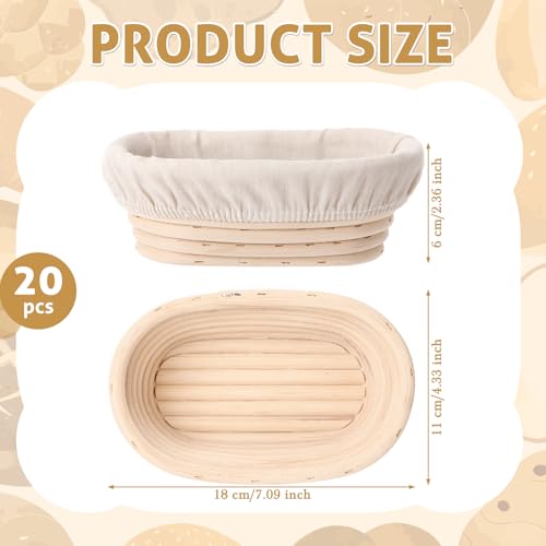 20 Pack Mini Banneton Bread Proofing Basket 7 Inch, Oval