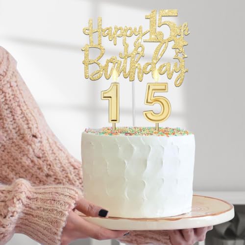 YeohJoy Gold 15th Birthday Decorations for Girls - style: 15th