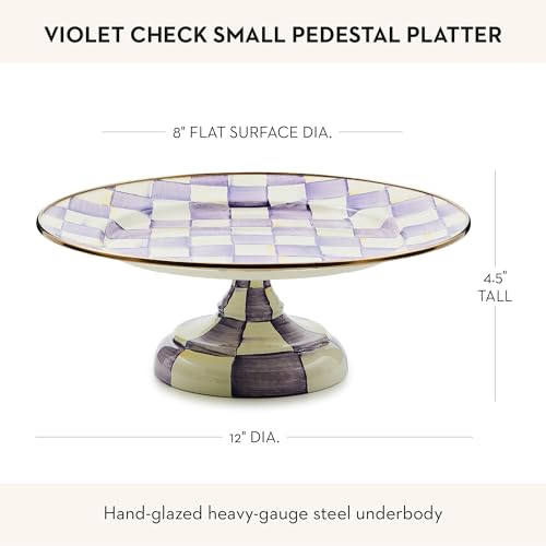 MACKENZIE-CHILDS Pedestal Platter, Small, Purple-and-White Violet Check - color: Violet Check, size: Small