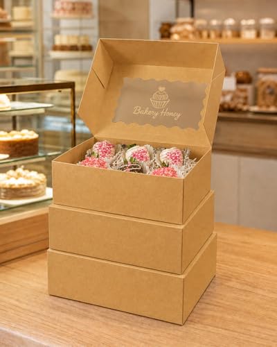 qiqee Auto-pop up Bakery Box with Window 9"x6"x2.5" 150Pcs Bakery Box Brown - color: 9x6x2.5, 150Pcs, Brown