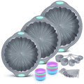 To encounter 44 Pieces Silicone Round Cake Pans Set, 3 Sizes Silicone Fluted Cake Pan Set with Reusable Baking Cups, Food Grade Baking Molds for Brownie, Bread, Muffin, Light Grey - size: 44 Pcs Round Cake Pan