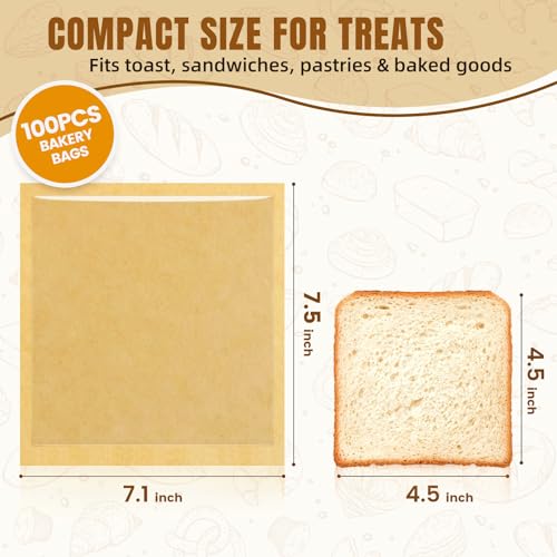 Heat Sealable Cookie Bags with Clear Window, 7.1 x 7.5 Inch, 100 Pack - size: 7.1 x 7.5 inch