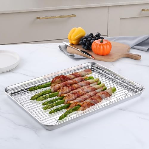 Homikit 16x12 Inches Stainless Steel Baking Sheet with Wire Cooling Rack - size: 16x12x1