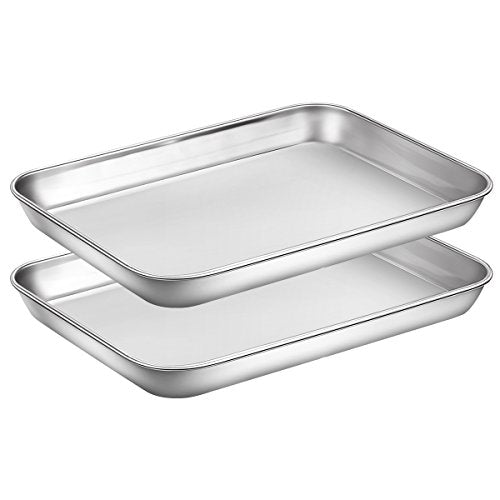 Baking Sheets Set of 2, HKJ Chef Cookie Sheets 2 Pieces Stainless Steel Baking Pans & Toaster Oven Tray Pans, Rectangle Size 9L x 7W x 1H inch & Non Toxic & Healthy & Easy Clean - size: 9inch