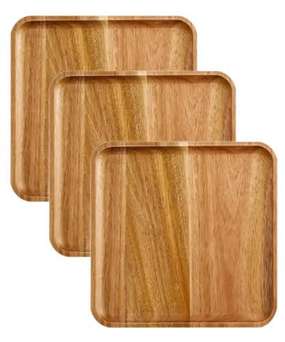 Acacia Wood Square Serving Tray Set,Small Wooden Platter Serving Trays Home Decor Cheese Board,Kitchen Acacia Wood Charcuterie Plates,Cake Appetizer Plates Dish Dessert Snack Bread Tray,8in/3pcs