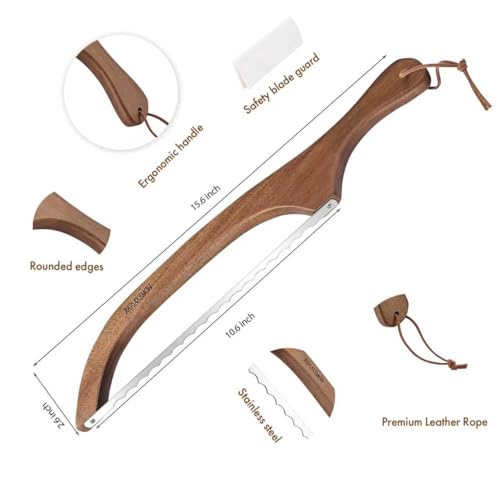 RAPSAKEMOH Bread Knife for Homemade Bread,Bread slicer for Homemade Bread - color: Brown