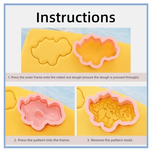 8 Piece Dinosaur Shape Cookie Cutter Set with Plunger Stamper,3D Embossed Pink Plastic Biscuits Cutters for Fondant and DIY Desserts Baking