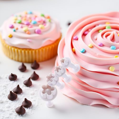 4Pcs White Flower Plunger Cookie Cutter DIY Blossom Flower Cake Fondant Mold Plastic Cake Decorating Baking Cookie Cutters For Baking, Dessert and Candy Sculpting Tools Baking Tools and Accessories