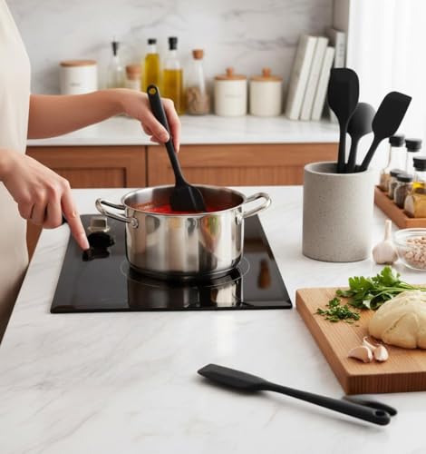 9Pcs Silicone Spatula Set,Flexible Small Spatula Tools for Baking, Mixing, Cooking, Frying, Kitchen Use.Jar Spatulas for Scraping,BPA free,cookware safe (Black) - color: Black