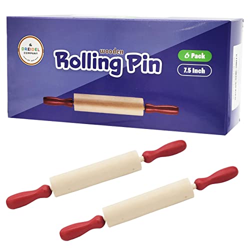 The Dreidel Company Mini Rolling 7.5 Inch 6-Pack Rolling Pin for Play Dough - Wood Kids Rolling Pin For Little Bakers, With Red Handles Arts and Crafts Clay Roller, 7.5" (Pack of 6) - size: 6-Pack