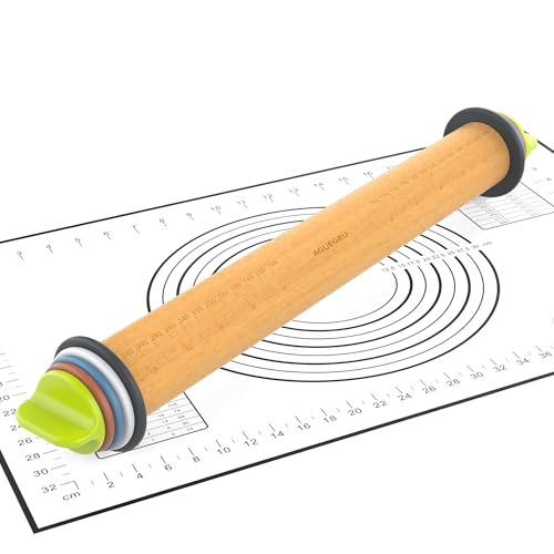 Adjustable Rolling Pin with 4 Thickness Rings &Pastry Mat For Baking Dough - color: Rolling Pin+Mat