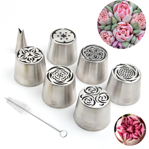 8 Pieces Stainless Steel Extra Large Russian Tulip Icing Tips Kit - color: SILVER SET12