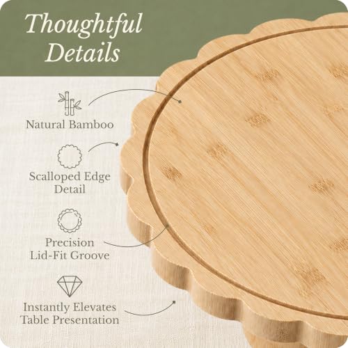 ELIBRE Wooden Cake Plate & Serving Platter with Clear Acrylic Dome Lid