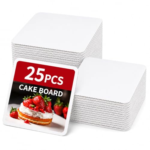 White 8 Inch Cake Boards 25-Packs Square Cake Boards Base Food-Grade Cardboard Square Card board Cake Plate(8 Inch) - size: 8 Inch