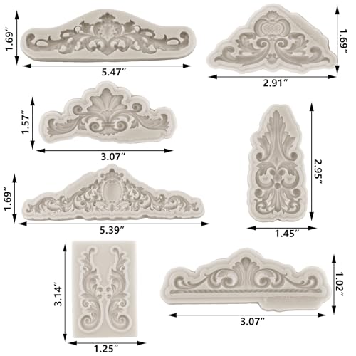 Sijiangmold Baroque Curlicues Scroll Lace Fondant Silicone Mold Set of 7 - color: Style A