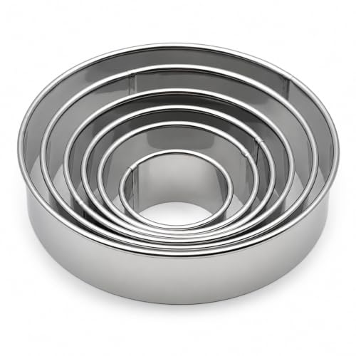 6-Piece Stainless Steel Round Cookie Cutter Set, Circle Baking Cutters for Cookies, Pastries, Donuts and Sandwiches