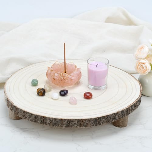 Rustic Wood Cake Stand with Legs - 10-11 Inch Wood Slice Serving Tray for Weddings, Parties, and Elegant Dessert Displays