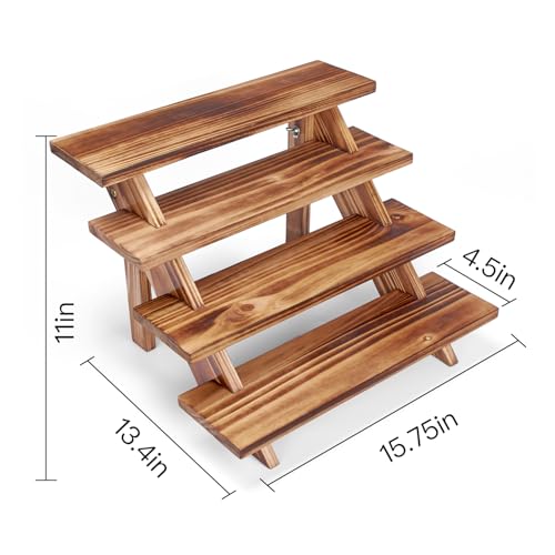 DAOYOUSKY Wood Rustic Cupcake Stand for 24 Cupcakes, Stepped Wooden Display Stand for Weddings, Tiered Party Table Display Riser for Food , Dessert, Cookie, Decor, Craft Show, Burnt - color: Burnt - 1Pcs