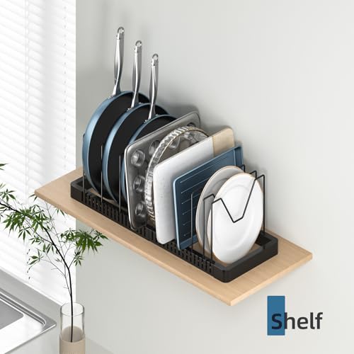 PanPanPal Pots and Pans Organizer under Cabinet, Expandable Pot Lid Organizer Holder with 10 Adjustable Compartment, Pan Organizers inside Cabinet for Lids, Bakeware, Kitchen Storage Pot Rack, Black - size: 10 Dividers