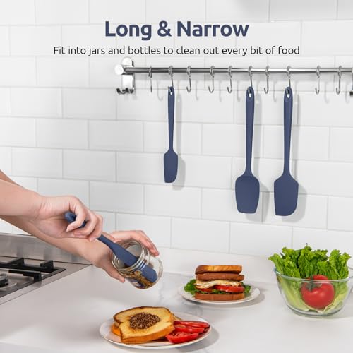 Heat Resistant Silicone Spatula Set: U-Taste 600ºF High Temp Seamless Food Grade Food Grade Flexible Rubber Silicon Kitchen Cooking Mixing Baking Scraper for Nonstick Cookware Set of 4 (Midnight Blue) - color: Midnight Blue