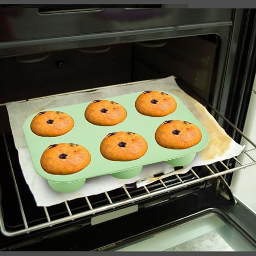 6 Cups Silicone Mini Muffin Pan Set, Nonstick Mini Cupcake Pans, 2pcs BPA Free Small Muffin Tin for Baking - color: Set of 2--6 Cups (Blue+Green)