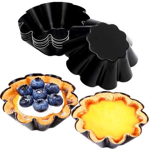 6-Pack 3.74 Inch Nonstick Mini Tart Pans Fluted Side for Pies Pan Round Deep Quiche Mold Heavy Duty Carbon Steel Baking Cupcake Egg Tarts Mousse Cakes Fruit and Desserts Molds for Oven