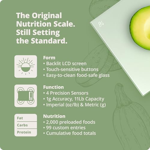 Greater Goods Food Scale with Nutrition Calculator, 2,000 Codes (Green) - color: Sage Green