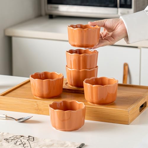 6-Piece 6 Oz Scallop-Edged Ceramic Ramekins, Cinnamon Orange - color: Cinnamon Orange