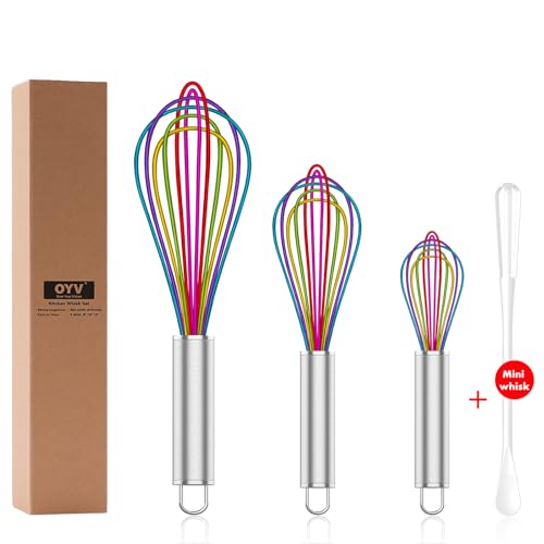 OYV Rainbow Silicone Whisk Set of 3, 8/10/12 Inch, Non-Scratch, Colorful - color: Premium(Rainbow Pack)