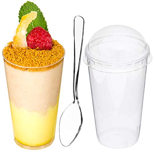 DLux 100 x 3 oz Mini Dessert Cups with Lids & Spoons, Shooter - color: 100 cups + 100 lids + 100 spoons