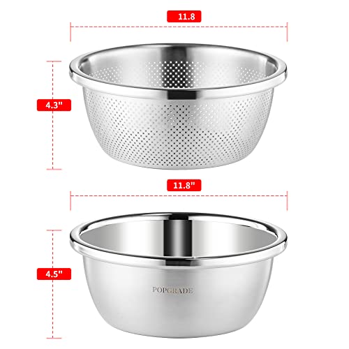 2PCS 5QT Microporous Colander Mixing Bowl Set,304 Stainless Steel - size: 5QT