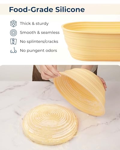 Silicone Banneton Proofing Basket Kit, Sourdough Bread Baking Supplies - size: Standard 9" Round & 10" Oval
