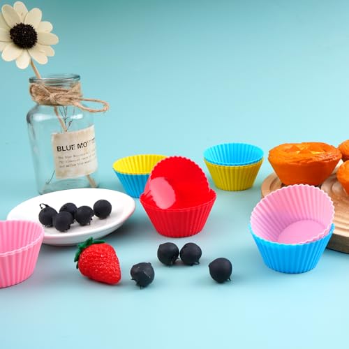 12 Pack Reusable Silicone Cupcake Liners Baking Cups Liners - color: Red, Pink, Blue, Yellow