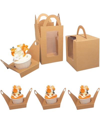 Bakepacker Auto-pop up Cupcake Boxes, Brown, 3.7 x 3.7 x 4.3 inch, 25 Count - color: Brown, size: 3.7x3.7x4.3inch/25packs