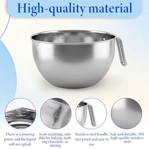 1Set Double Boilers for Stove Top, 304 Stainless Steel 4000ml,3500ml