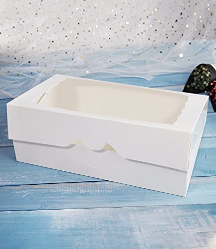 ONE MORE 15-Pack White Bakery Box12x8x2.5inch,Large Pastry Cookie Box for Donuts,Muffins with Window Lid - Auto-Pop up Paper Box Doughnut Chocolate Strawberries Treat Boxes,Pack of 15