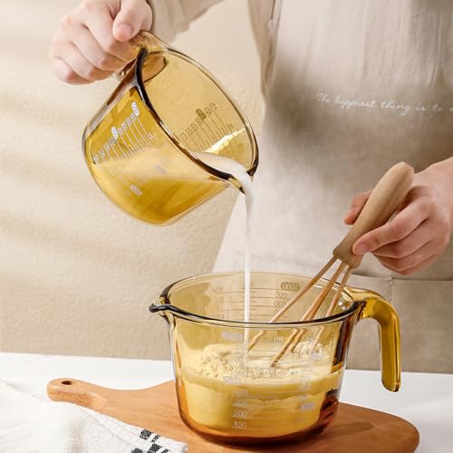 3-Piece Amber Glass Measuring Cup Set Kitchen Measuring Jug - color: Amber
