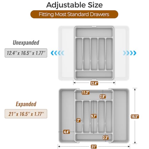ukeetap Extra Large Expandable Silverware Organizer, Flatware Tray,Gray - color: Gray
