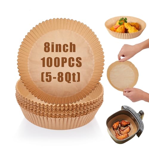 Air Fryer Liners Disposable, 100PCS Non-stick Disposable Airfryer Liners, 8 Inch Unbleached Parchment Paper, Round Airfryer Paper Liners for 5-8QT Air Fryer, Baking, Roasting Microwave - size: 8in-Round-100pcs