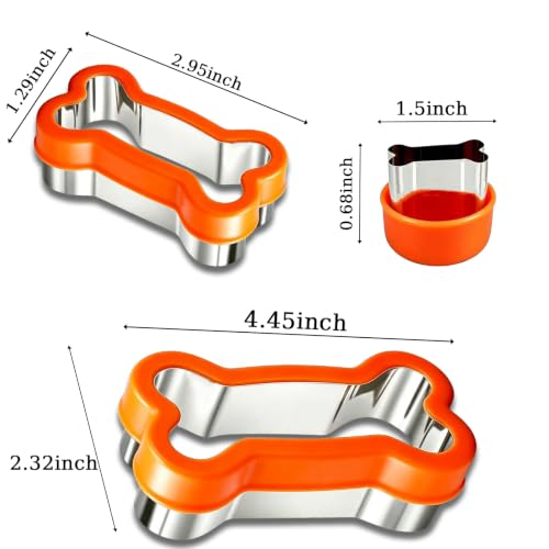 3 Pcs Dog Bone Cookie Cutters, Stainless Steel Biscuit Cutters Set