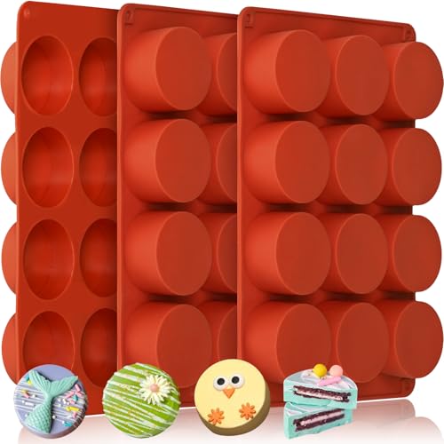 HKNMTT Round Silicone Molds 3 PCS, 12-Cavity 2.1" Round Cylinder Chocolate Covered Cookie Mold, Food Grade Non-Stick Baking Moulds for Candy Handmade Soap Pudding Jello Mini Cake Jelly Brownie - style: Cylinder 3PCS