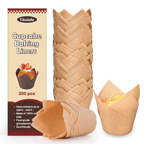 200PCS Tulip Cupcake Liners, Parchment Muffin Liners, Natural - color: Natural, size: 200 Count