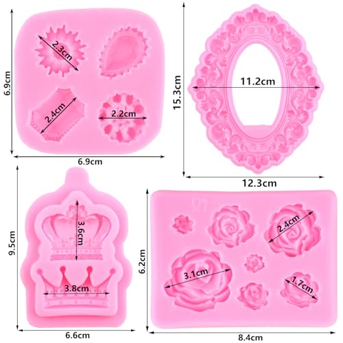ZiXiang Baroque Frame Fondant Mold Rose Crown Gems Silicone Molds Set of 4 - color: Style E