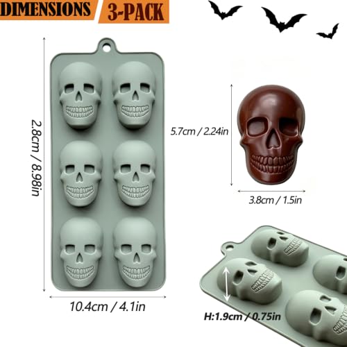 3-Pack Halloween Silicone Molds, Skull Chocolate Candy Molds for Baking - color: Gray